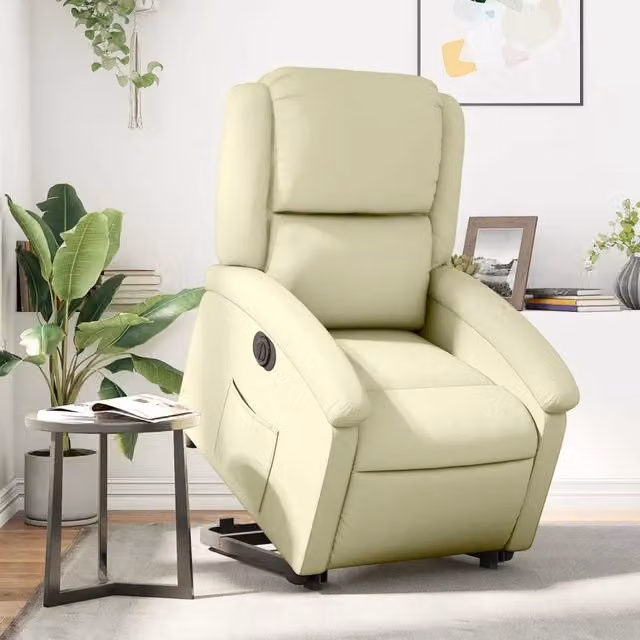Poltrona Alzapersona Reclinabile Elettrica Crema in Vera Pelle 3204272
