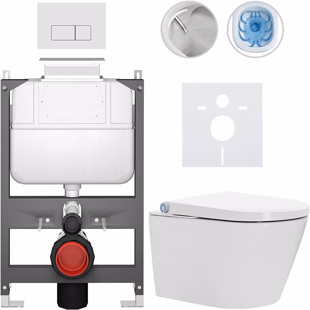 Water WC sospeso con bidet Cronus Standard - bianco lucido - pulsante Prime/Modulo, bianco - azionamento superiore - installazione a parete/in cartongesso - 59,3x38,4 cm