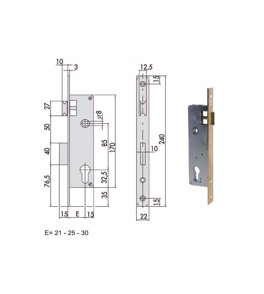 Serratura Infilare per Legno 5C011-30-0 Cisa