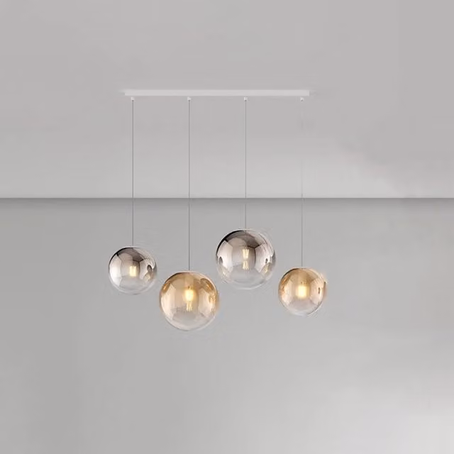 Lampadario Moderno Big Eclipse Metallo Bianco Vetro Ambra-Bronzo 4 Luci E27