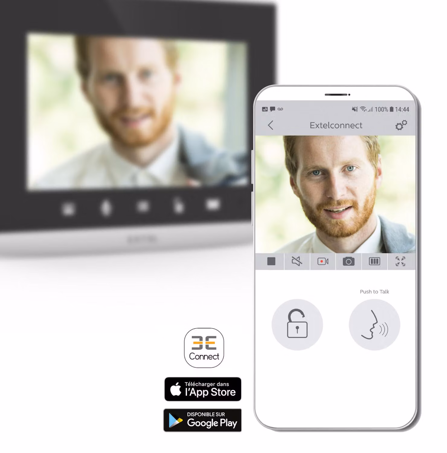 Citofono video Extel Connect 2, con connessione cablata e Wi-Fi, dotato di monitor da 7 pollici