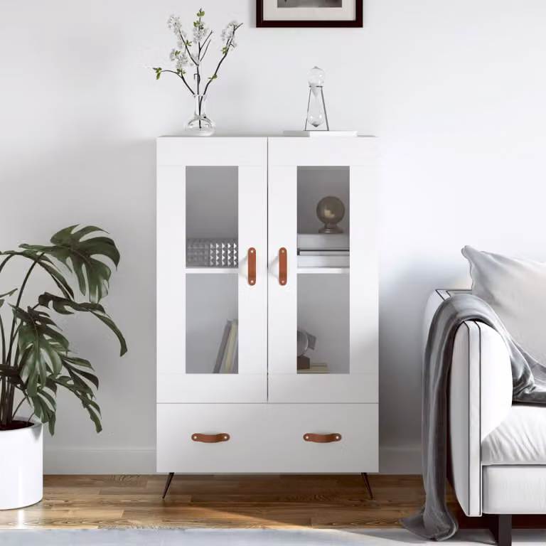 Credenza moderna vidaXL bianca in legno multistrato L: 69,5 cm, P: 31 cm, H: 115 cm