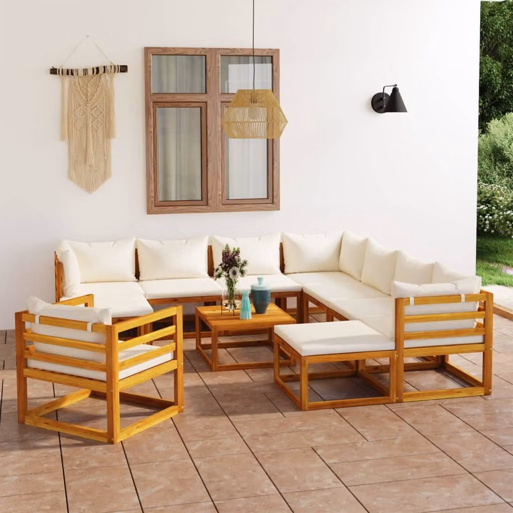 Maison Exclusive - Set da giardino da 12 pezzi con cuscini color crema, in legno massello di acacia
