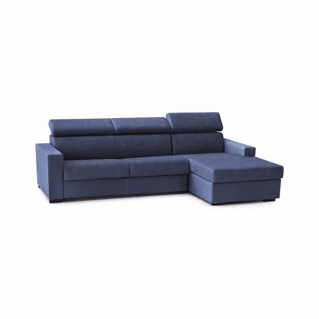 Divano ad angolo Angera Talamo Italia con chaise longue contenitore a destra, rivestimento in tessuto blu, L 260 cm x H 85 cm x P 95 cm – 2