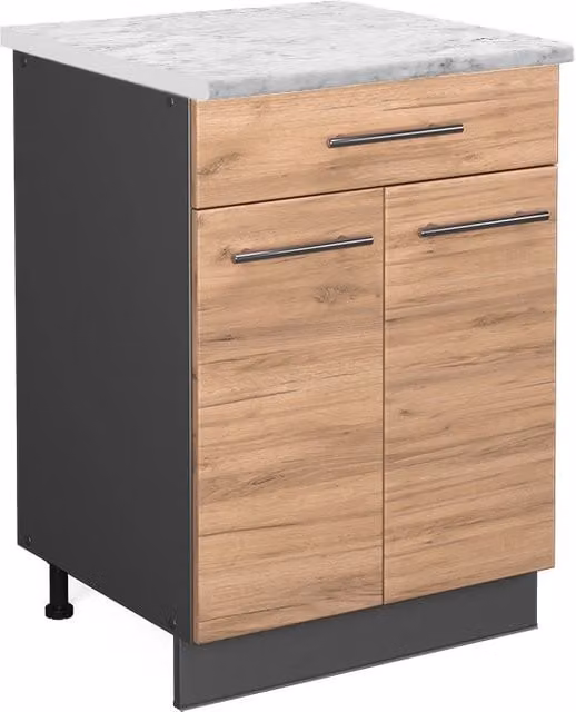 Mobiletto base per cucina Vicco Fame-Line Rovere dorato e Antracite con cassetto, Larghezza: 60 cm