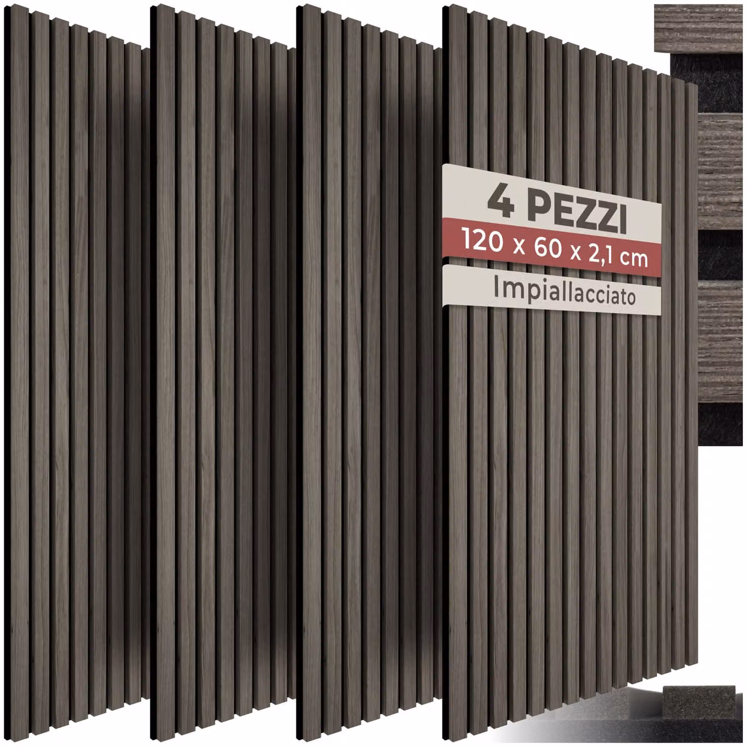 Pannelli acustici in MDF effetto legno tectake colore grigio, Set di 4