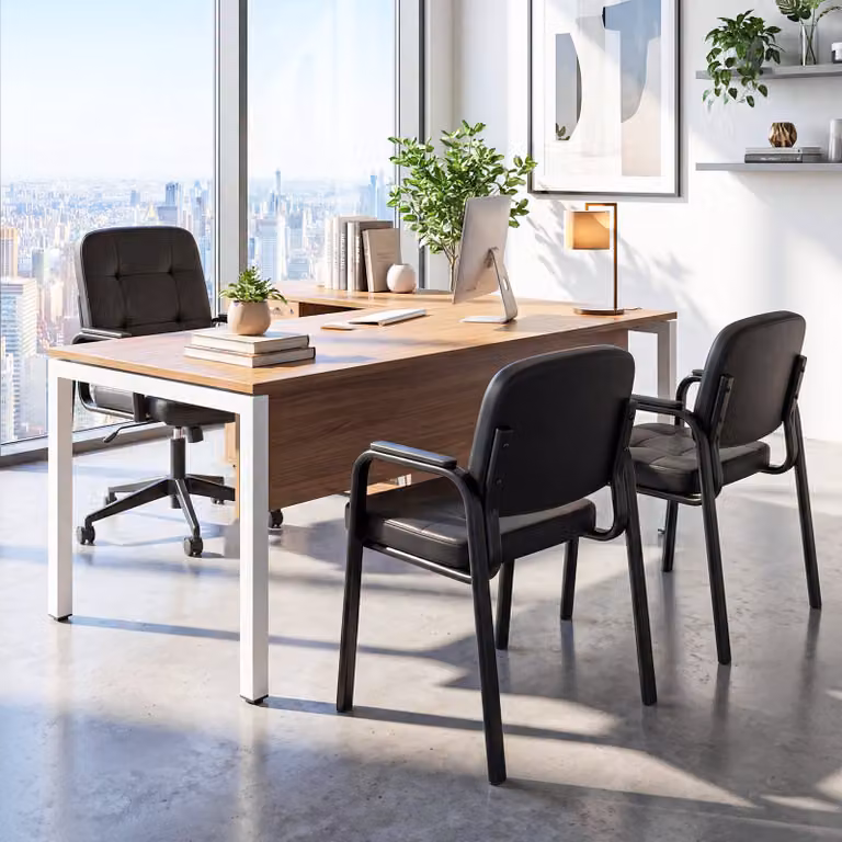Costway Set di 6 sedie con braccioli Imbottiti e schienale ergonomico in pelle sintetica in PVC impermeabile, Sedie da ufficio senza ruote