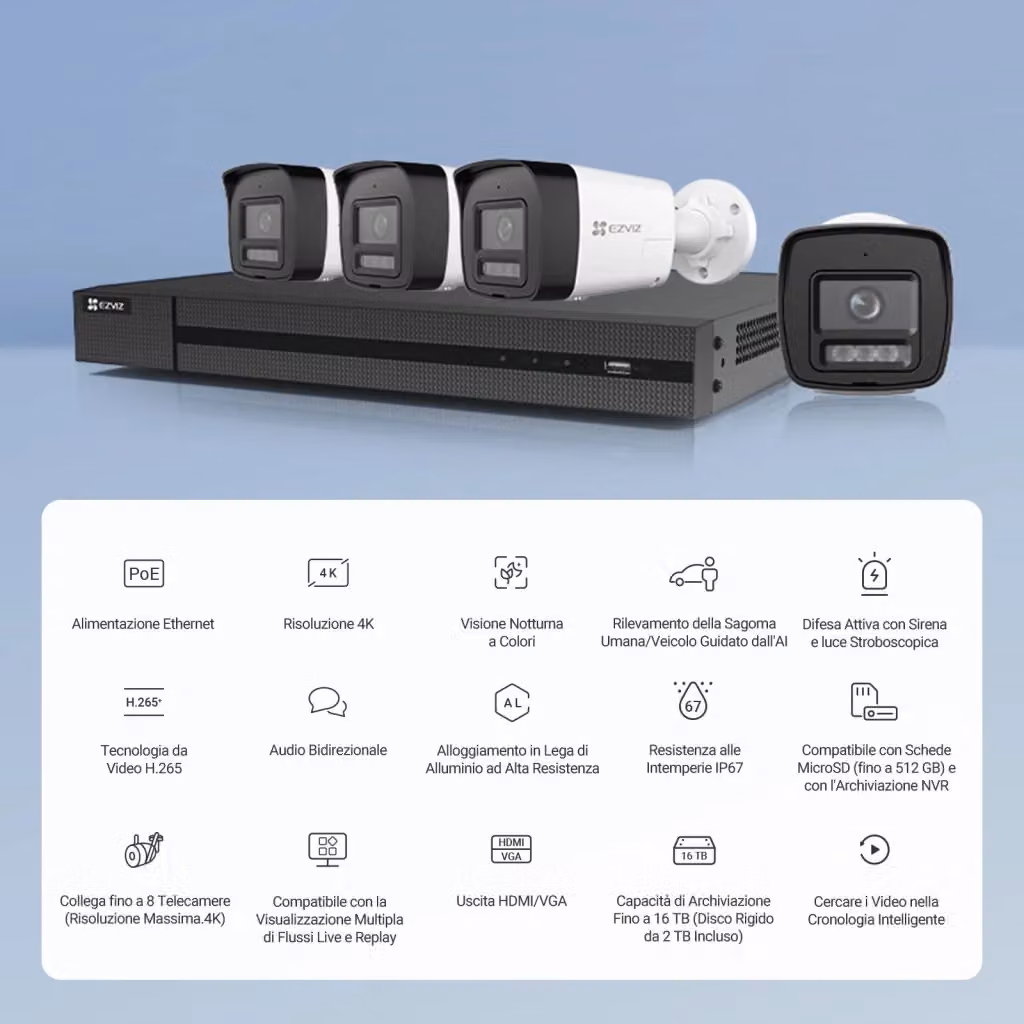 Kit Videosorveglianza Ezviz Wireless con 4 Telecamere Wi-Fi da 4MP, Colore Nero – 2