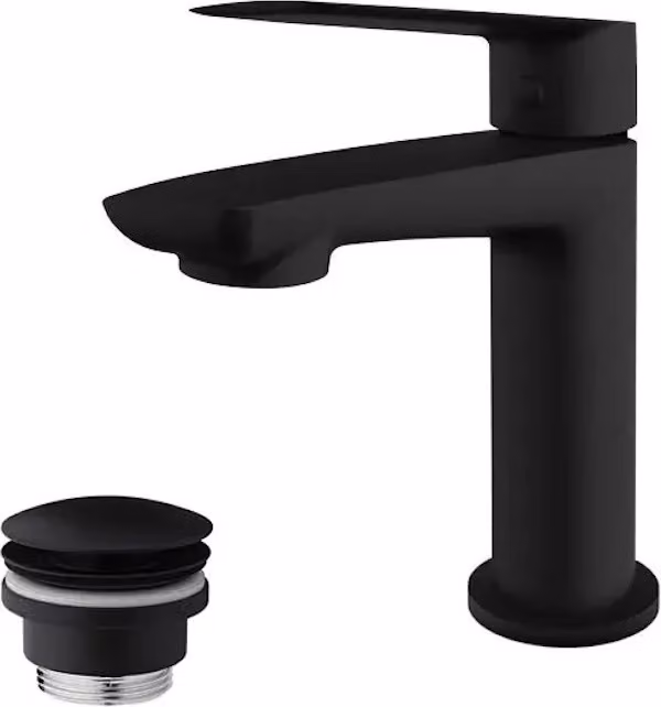 Miscelatore per lavabo con guarnizione di scarico (tappo) nero opaco