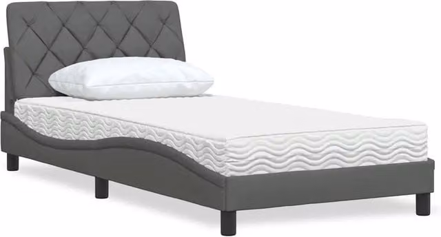 Letto moderno vidaXL con materasso in schiuma e struttura imbottita in tessuto, Grigio e Bianco, L/P/H: 218 x 100 x 74,5 cm
