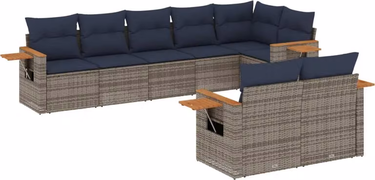 Set Divani da Giardino 8 pz con Cuscini Grigio in Polyrattan