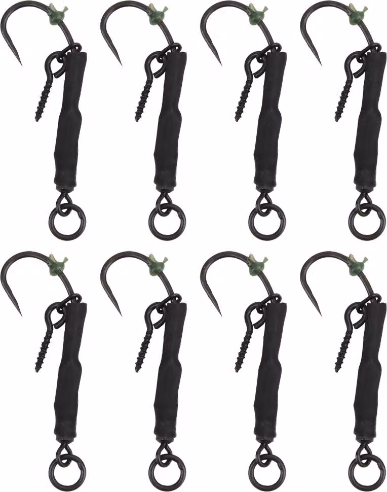 8 pezzi Ronnie Rigs Barbed Girella Carp Fishing Hook Fish Kit Accessori Nero 6# N.