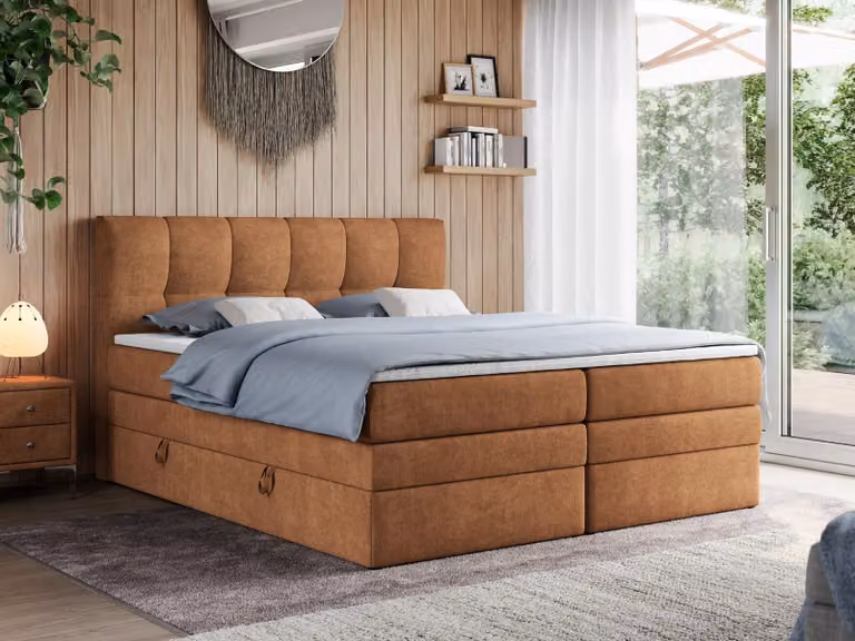 Letto boxspring con materasso matrimoniale - ALVIN-KING - 160 x 200 cm - Arancione - H4