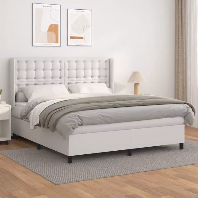Letto con Giroletto a Molle e Materasso Bianco vidaXL in Similpelle L/P: 160 x 200 cm – 1