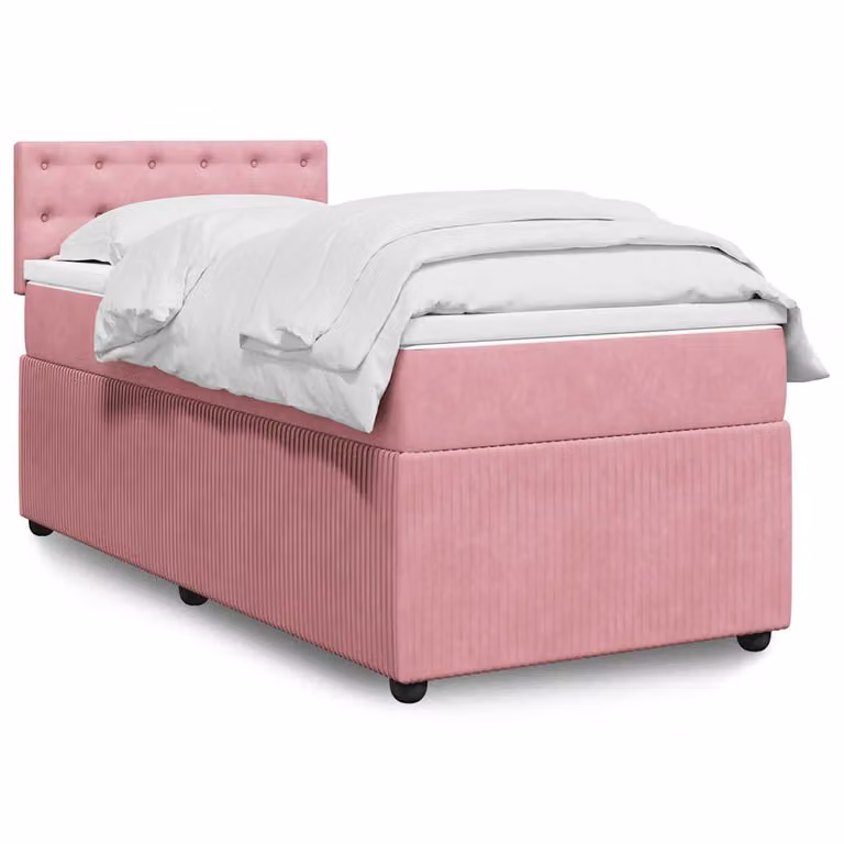 vidaXL Giroletto a Molle con Materasso in Velluto Rosa e Bianco, L/P/H: 90 x 190 cm
