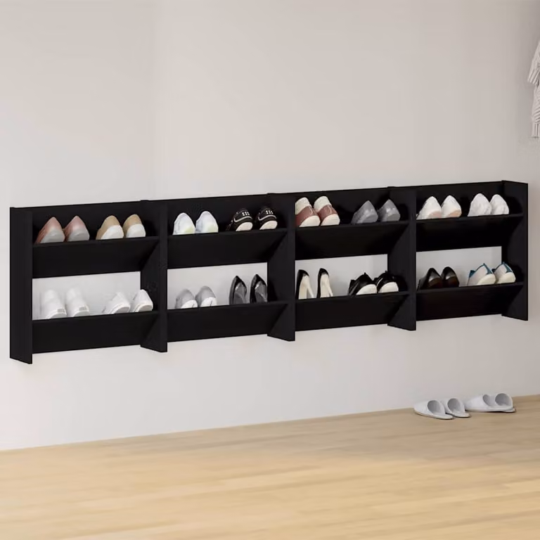 Set di 4 Scarpere da Muro vidaXL Nere in Legno Multistrato, L 60 x P 18 x H 60 cm