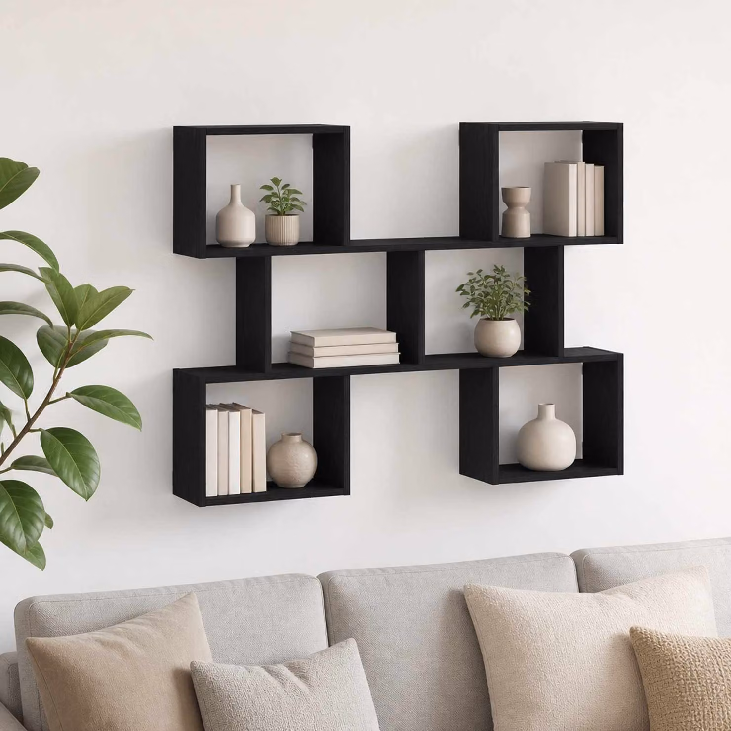 Scaffale da parete moderno vidaXL in MDF Nero L: 103 cm, P: 17 cm, H: 80 cm