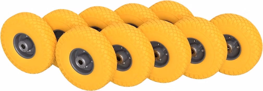 10 x Ruota in poliuretano Ø 260 mm 3.00-4 cuscinetto a sfere camioncino a mano carretto a mano ruota di scorta a prova di foratura, giallo/grigio