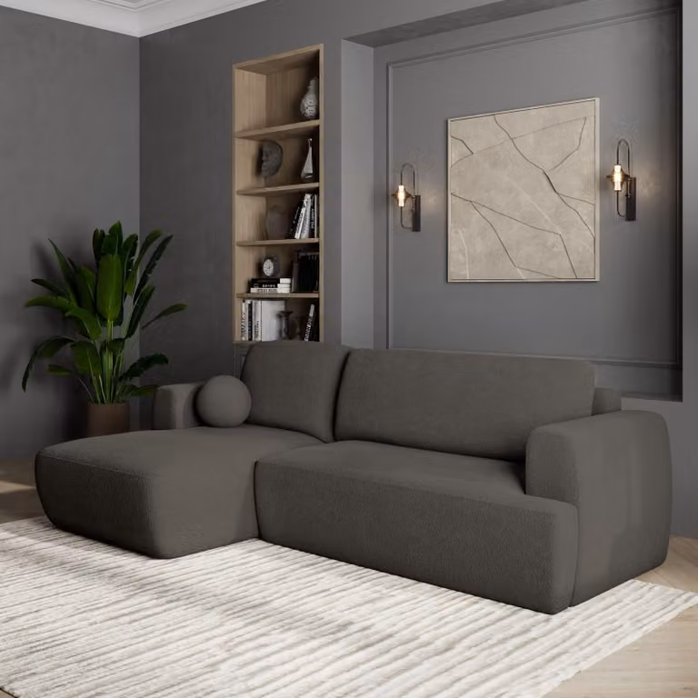Divano angolare SENTI N L-S di Masseno con funzione letto a L, divano con box letto, divano da soggiorno, divano, divano letto, set di divani - grigio, ORA O MAI PIÙ 92
