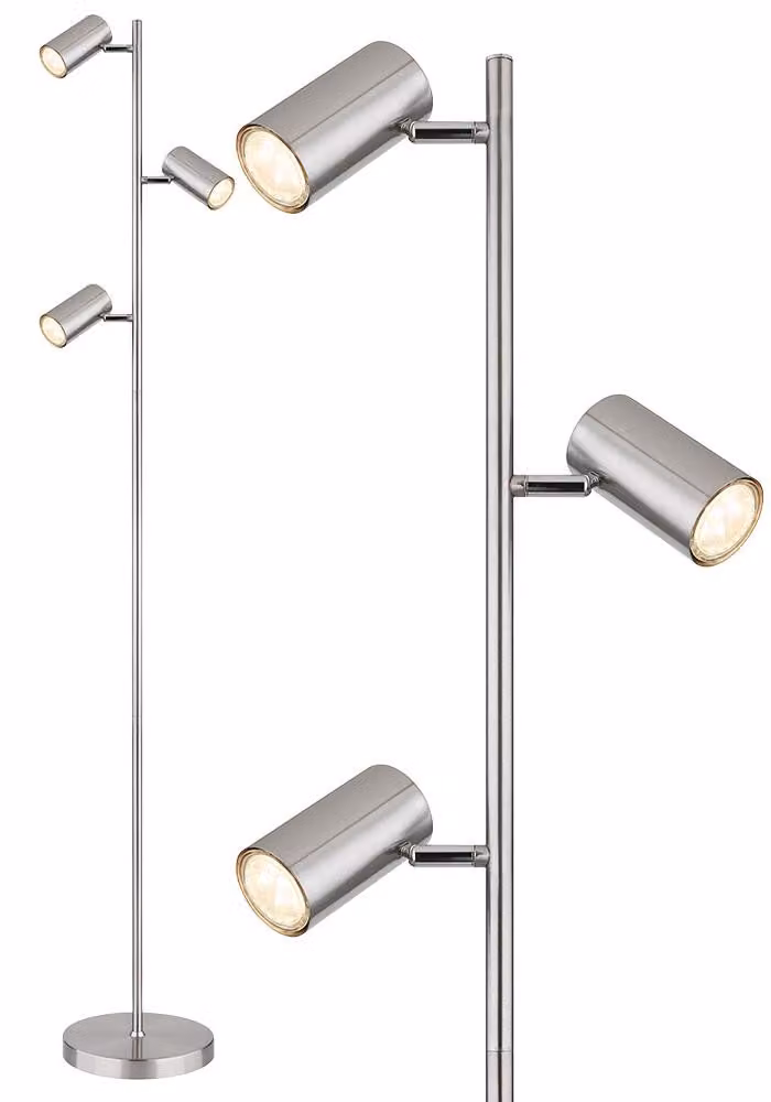 Lampada da terra, faretto orientabile, colore argento, altezza 154 cm