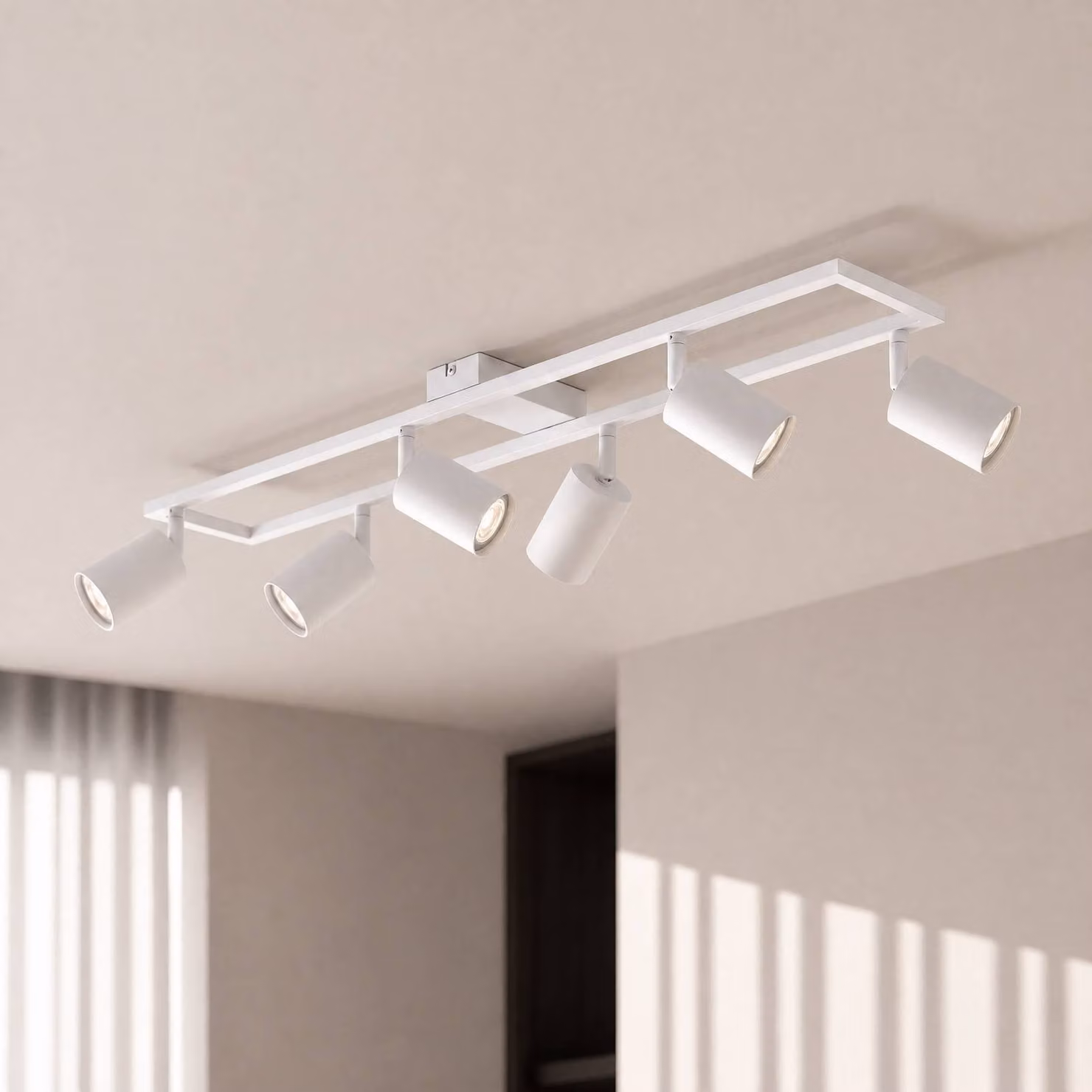 Faretto da soffitto Lindby Bravius, bianco, a 6 luci, in ferro Bravius Lindby, dimmerabile, Bianco / Opale, Soggiorno / Sala da pranzo, Metallo, Faretto