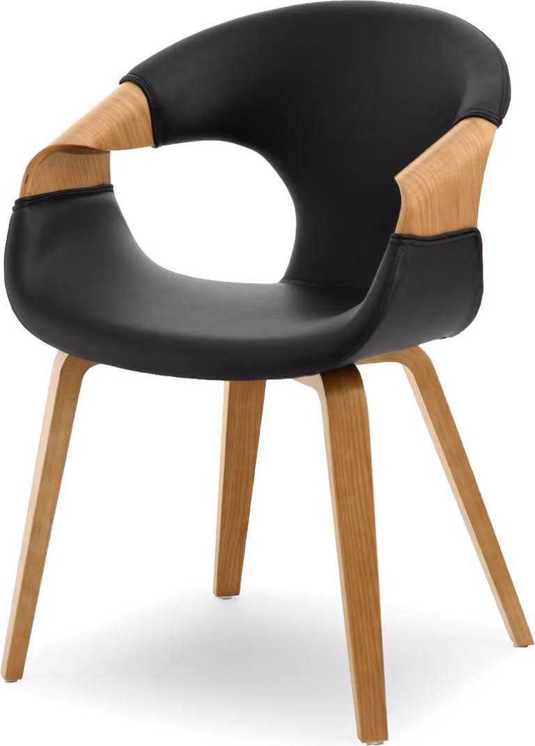 Sedia da pranzo DARLENIS - rovere / ecopelle nera