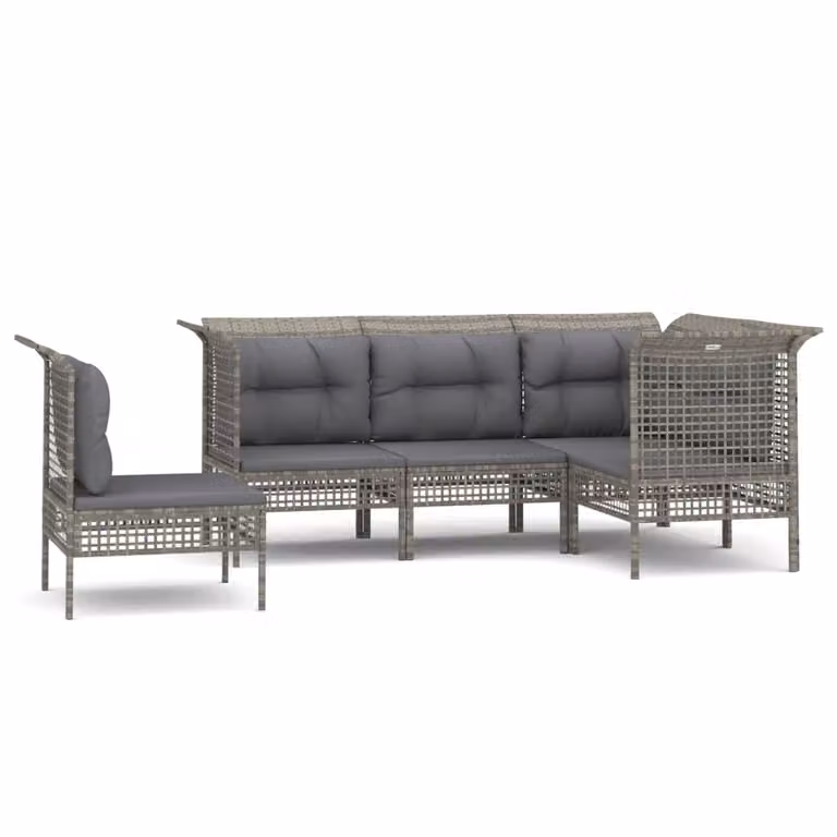Set Divani da Giardino 5 pz con Cuscini in Polyrattan Grigio