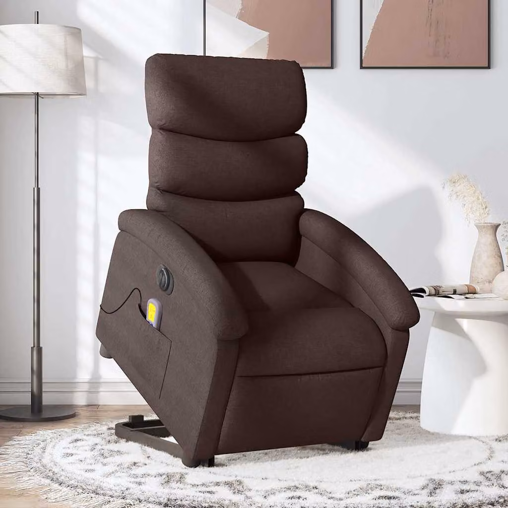 vidaXL Poltrona Alzapersona Elettrica con Massaggio in Tessuto Marrone – 1