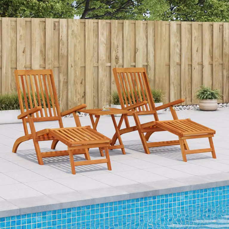 Set di 2 lettini prendisole reclinabili e pieghevoli vidaXL in legno di acacia naturale color marrone