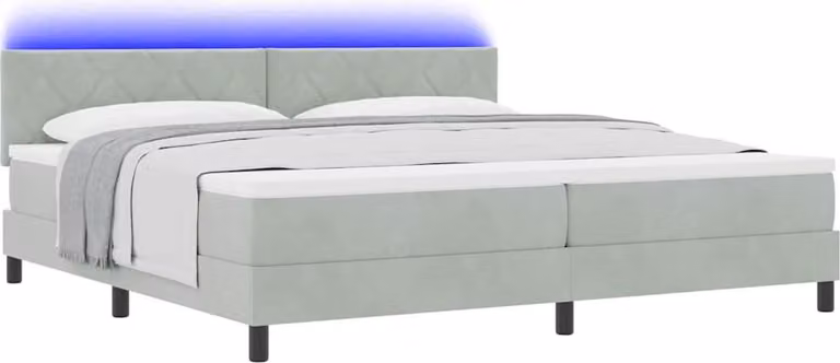 Letto a molle LED con materasso grigio chiaro 200 x 200 cm in velluto