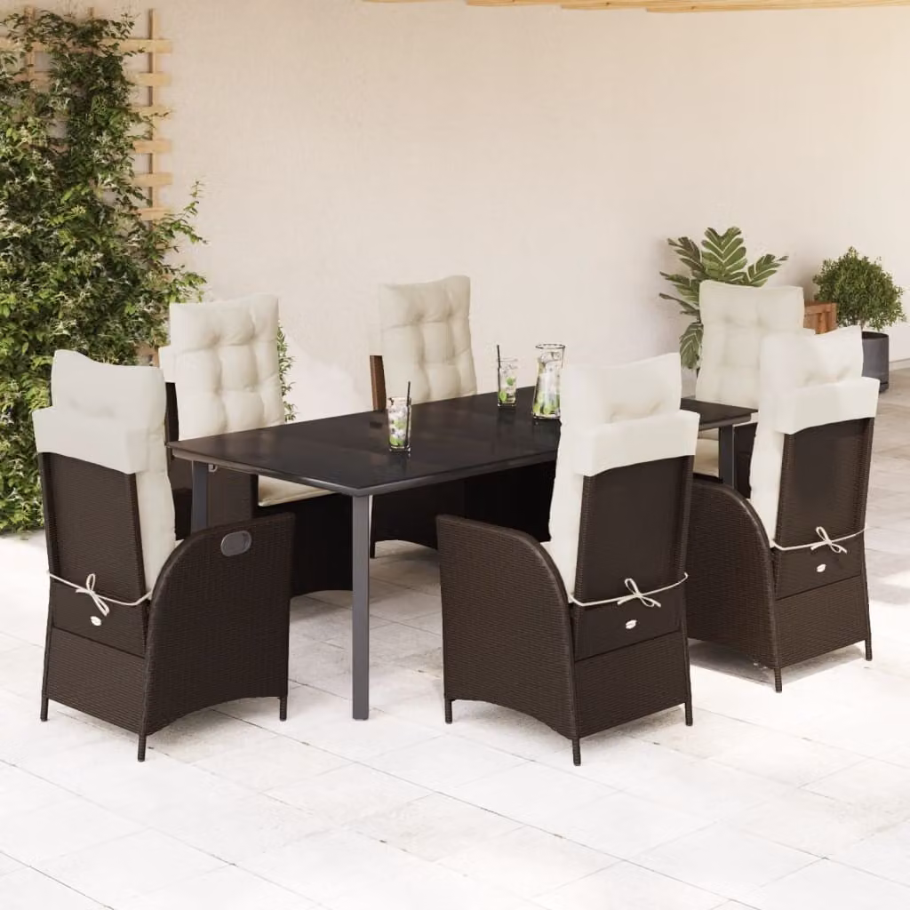 Maison Exclusive - Set da Pranzo da Giardino 7pz con Cuscini in Polyrattan Marrone