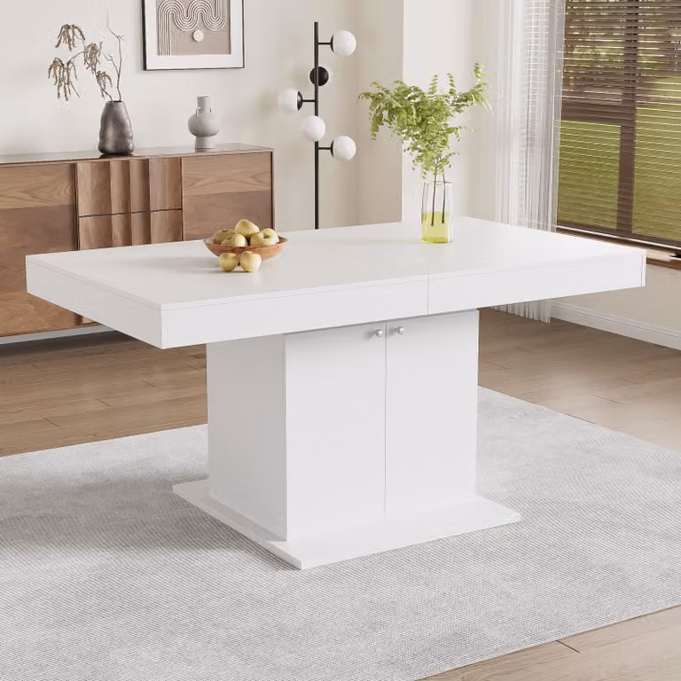 STILVORA Tavolo da pranzo con contenitore, tavolo da salotto rettangolare, ampio contenitore sotto il piano del tavolo con due maniglie, bianco