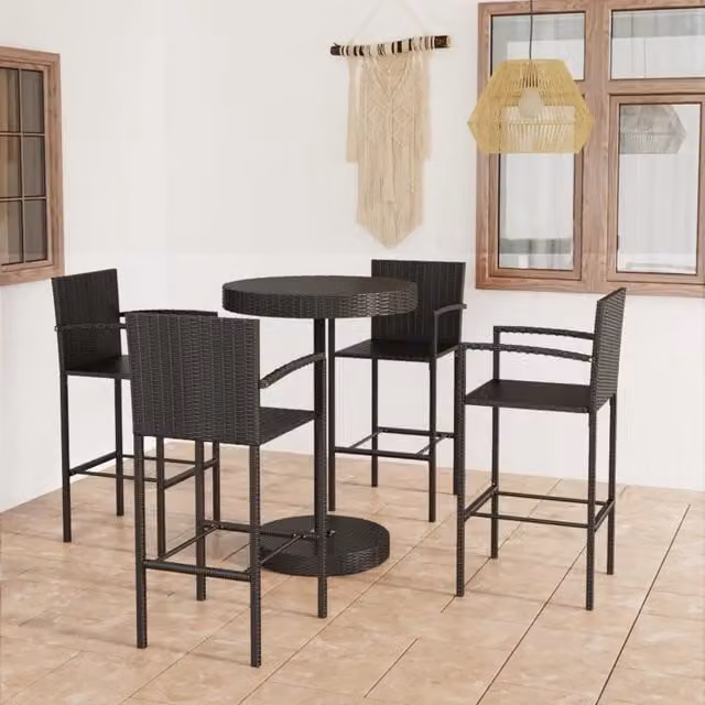Set Bar da Giardino vidaXL in Polyrattan Nero con 5 Pezzi e Cuscini Rimovibili – 1