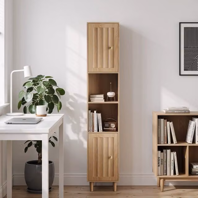 Armadietto Colonna Bagno MINIMAL con Ante e Ripiani in Legno Rovere Marrone H: 169 cm, L: 32 cm, P: 30 cm