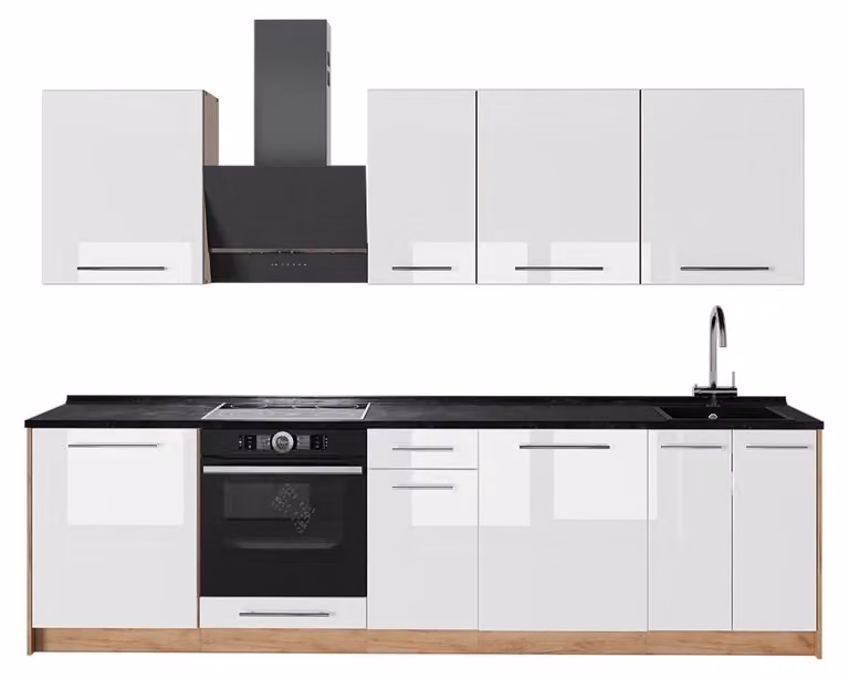 Cucina componibile Vicco Fame-Line Bianco lucido/Rovere dorato 280 cm, PL Antracite, Model 64208