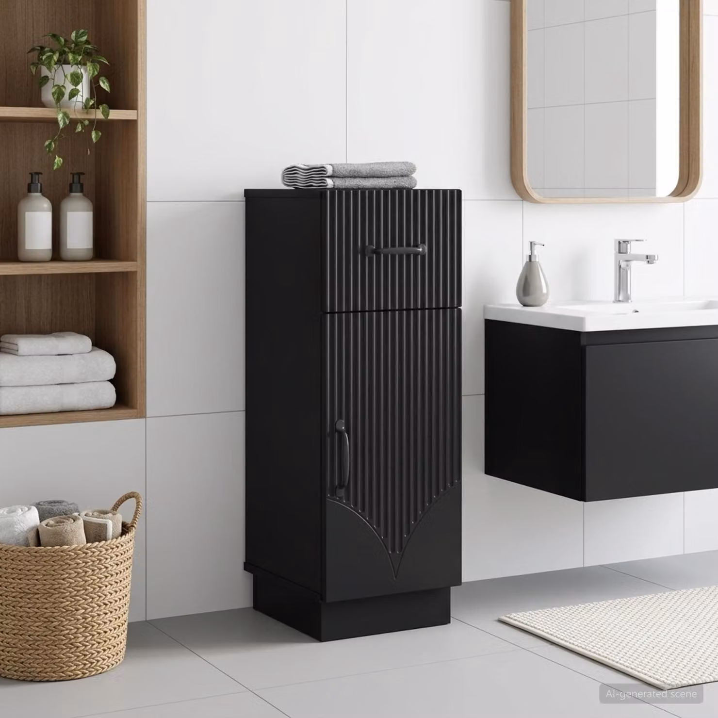 Mobiletto da bagno moderno vidaXL HOORN nero con ante a cerniera e ripiani interni L/P/H: 30 x 31 x 77 cm