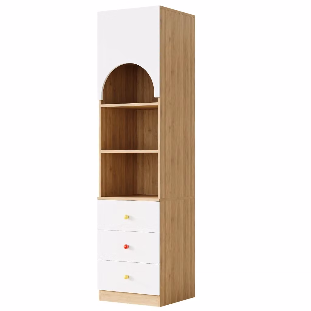 Libreria Singularty con ante a battente, cassetti e ripiani interni, finitura effetto legno opaco, ideale per cameretta o camera da letto, H: 200 cm, L: 50 cm, P: 44,5 cm – 2
