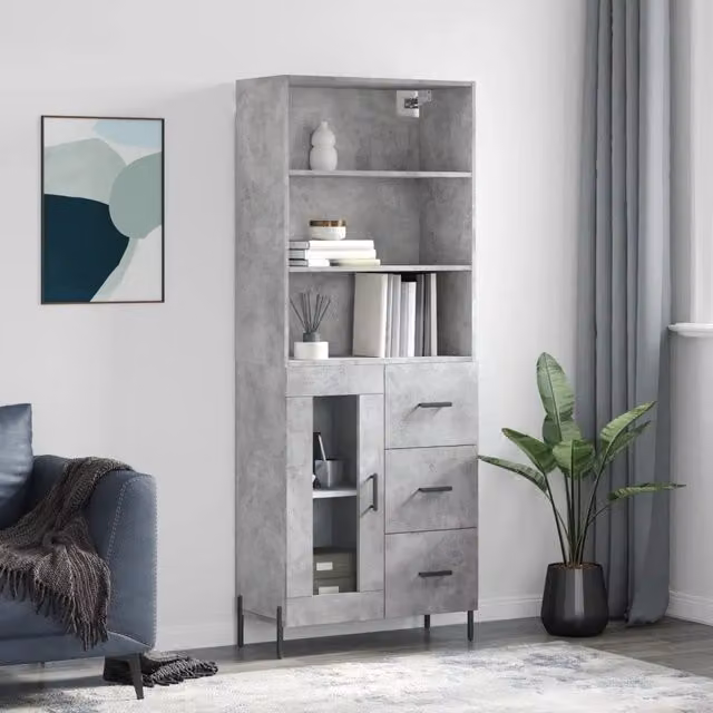 Credenza Buffet Armadio da Cucina e Soggiorno Design Mania Grigio, L/P/H: 69,5 x 34 x 180 cm – 1