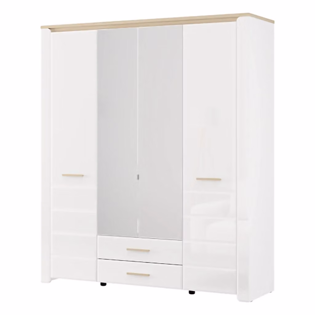 Armadio da camera da letto Mahone DMORA con ante a battente e cassetti integrati, Bianco Opaco e Rovere, L: 186 cm, H: 216 cm – 2