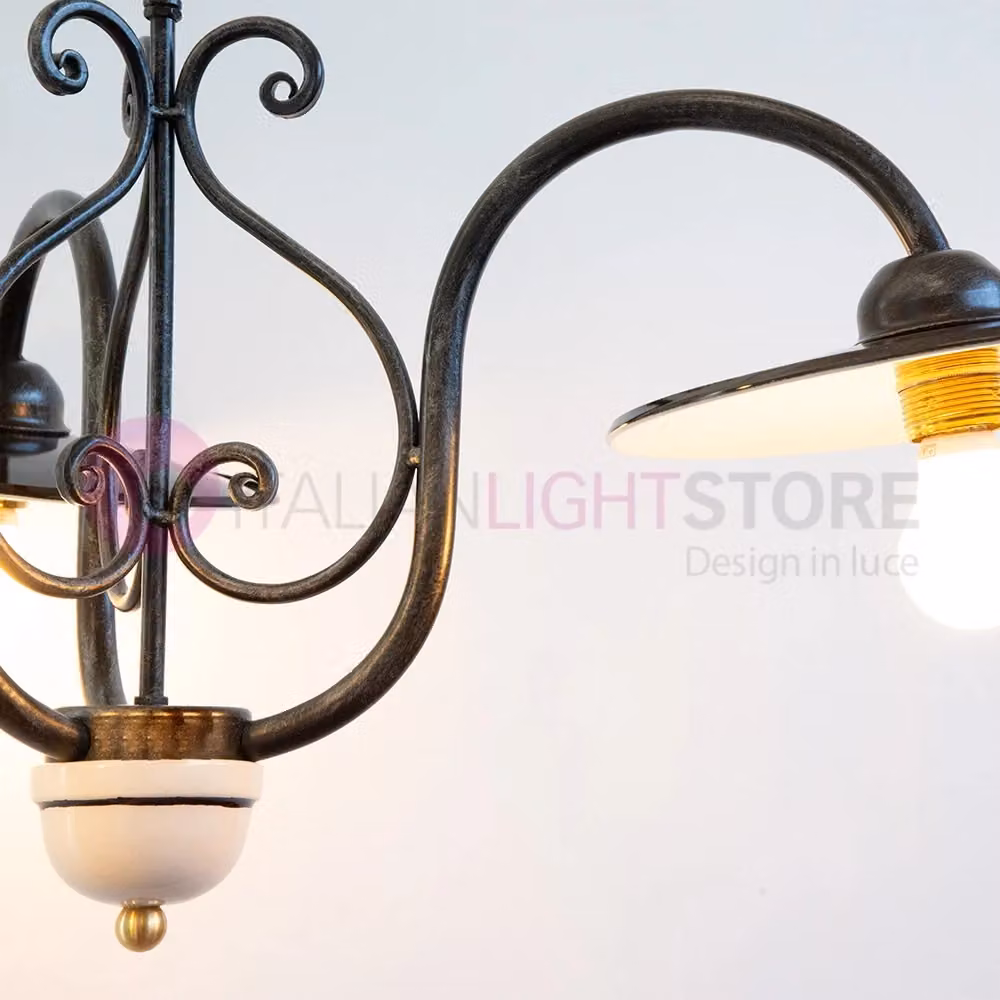 Lampadario a sospensione Cruccolini in metallo con 3 luci, stile vintage, nero e bianco, altezza regolabile – 2