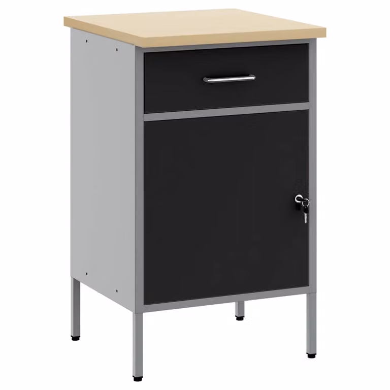 vidaXL Banco da lavoro con cassetto in acciaio e legno, Nero e Grigio, L: 50 cm, P: 55 cm, H: 85 cm