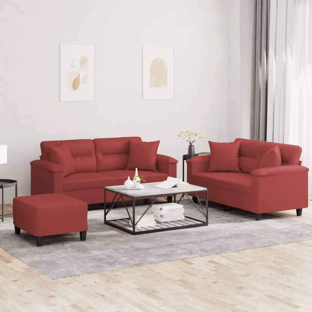 Set di divani 3 pezzi vidaXL in similpelle rossa con cuscini per il tuo soggiorno moderno