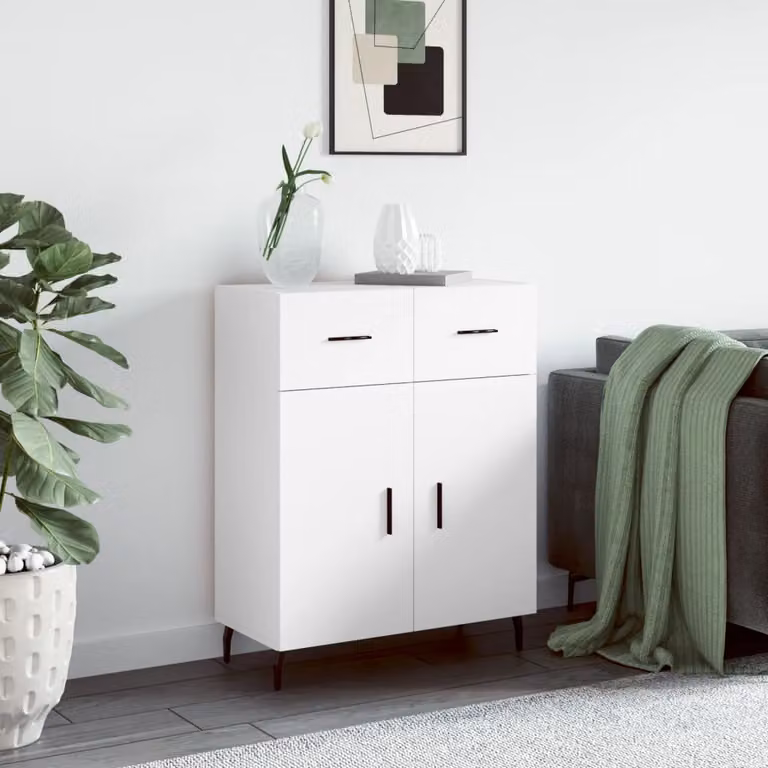 Credenza moderna vidaXL in legno e metallo bianca L: 69,5 cm, P: 34 cm, H: 90 cm