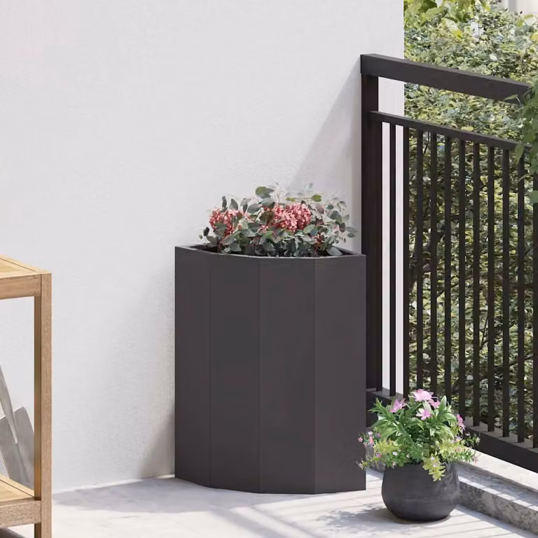 Vaso d'angolo vidaXL in acciaio nero L/P/H: 30 x 30 x 50 cm