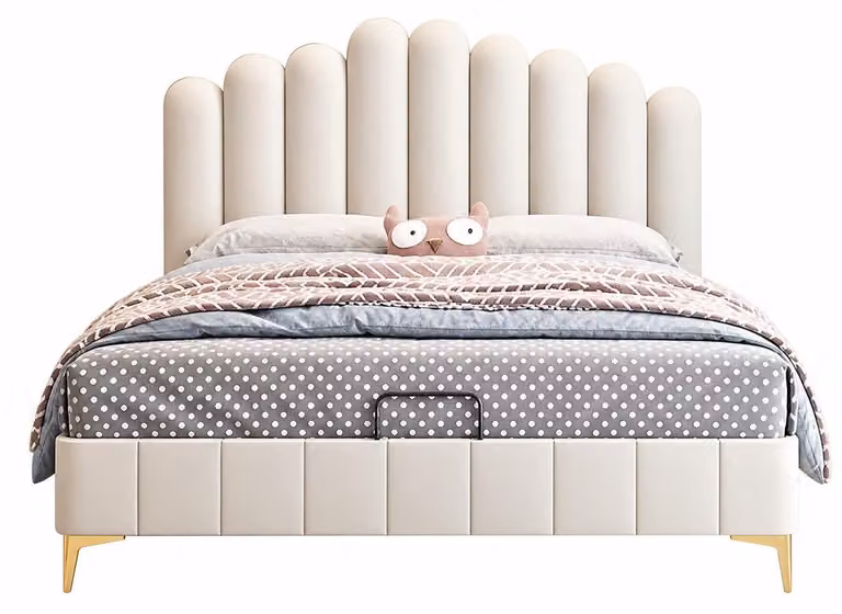 Letto beige per bambini, letto matrimoniale per bambine, mobili per bambini di grandi dimensioni