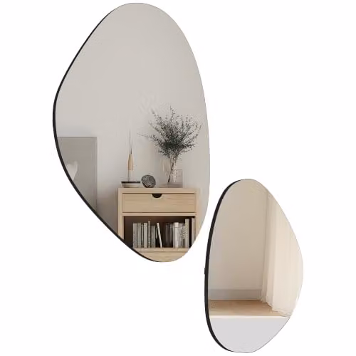 HOMCOM Specchio irregolare set 2 a ciottolo cornice metallica nero