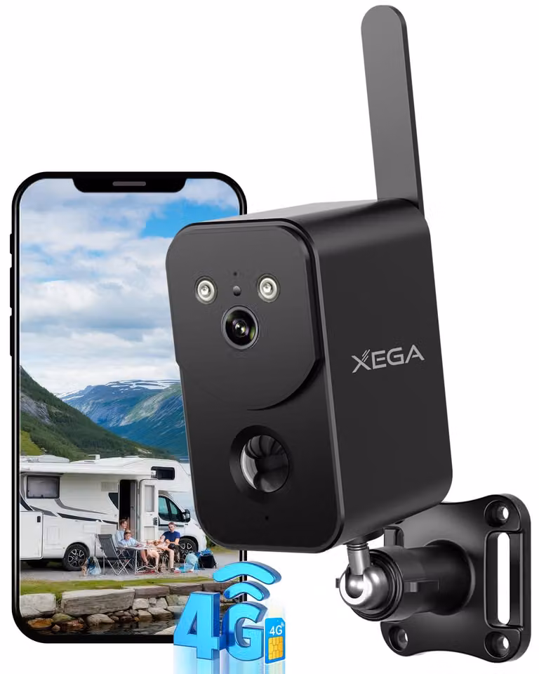 Telecamera di sicurezza 4G LTE - Colore nero - Batteria da 10.000 mAh - Risoluzione HD 3 MP - Wireless, per uso esterno