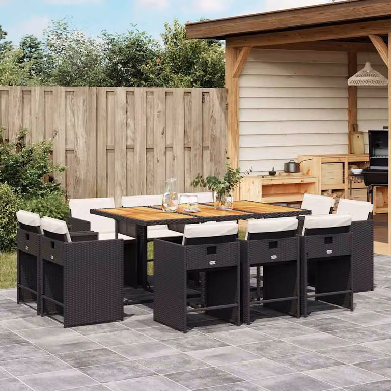 vidaXL Set da Pranzo da Giardino 11 pz in Polyrattan con Piano in Legno di Acacia Nero