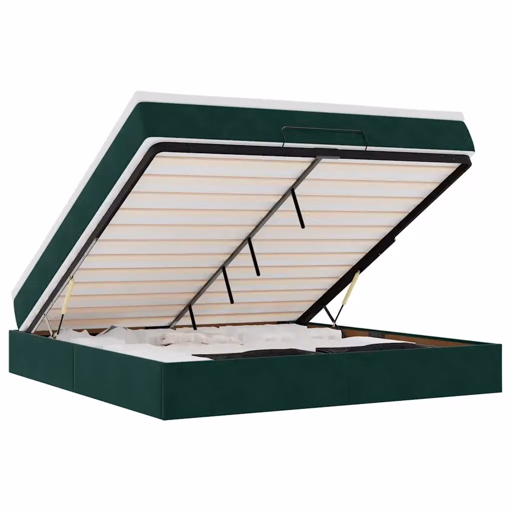 Letto con contenitore a sollevamento vidaXL in velluto verde e bianco con materasso L: 180 cm, P: 200 cm, H: 280 cm – 2