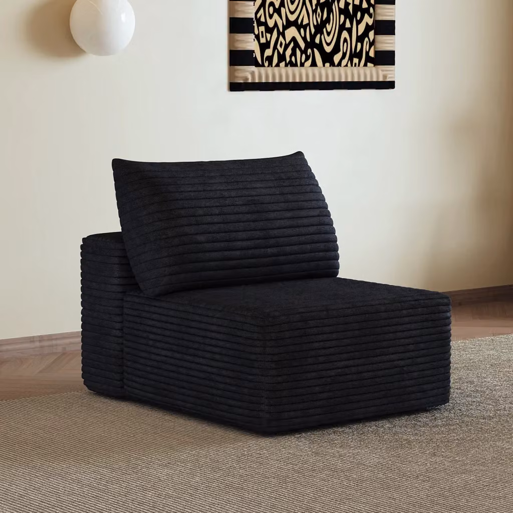 Divano angolare reversibile WISHDOR in tessuto a coste nero con design minimalista per soggiorno e camera da letto – 2